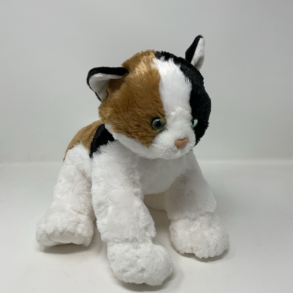 Build A Bear Workshop Calico Cat Plush Stuffed Animal Green Eyes Tan Black White